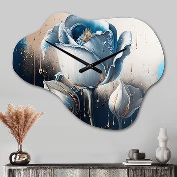 Light Blue And White Cally Lillies II - Asymmetric Metal Wall Clock